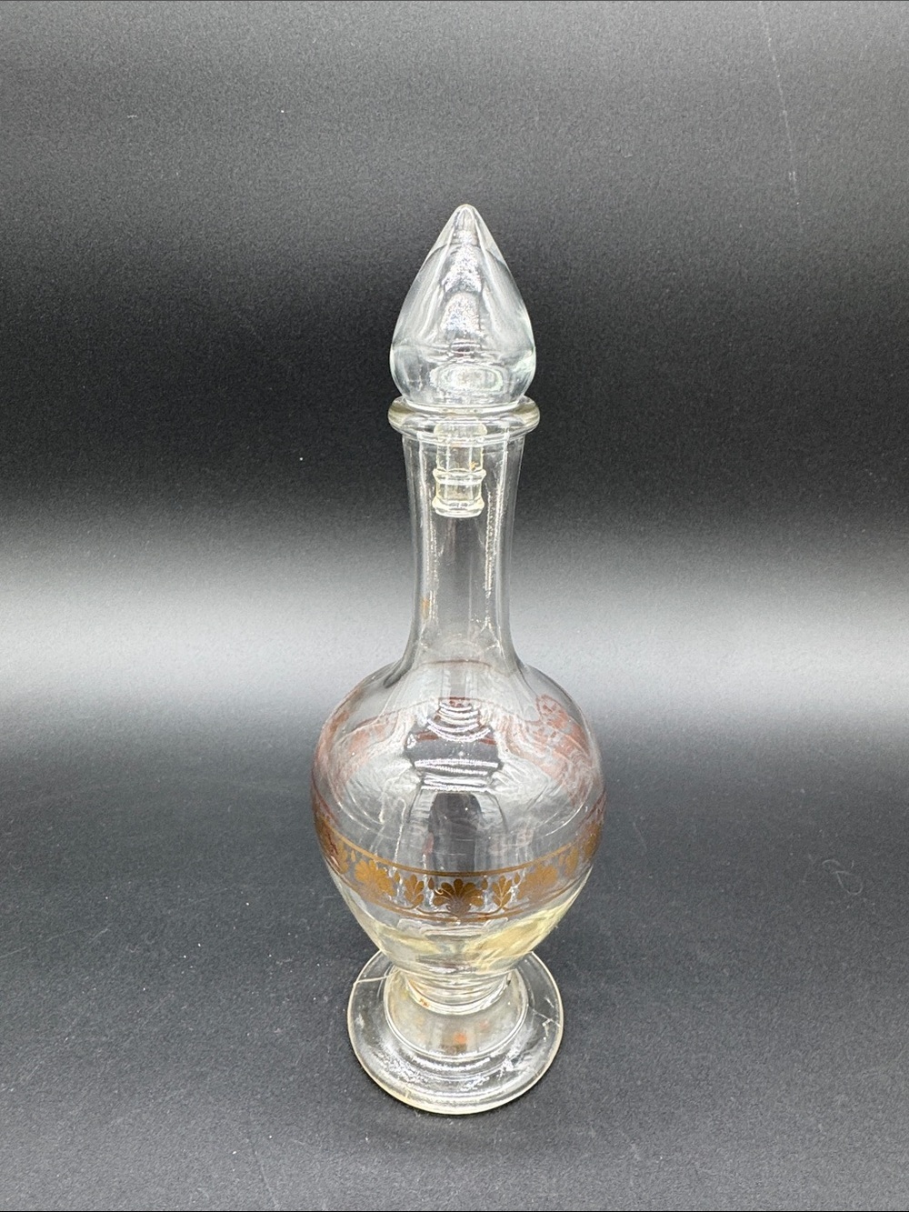Avon 1960s Glass Skin So Soft Bath Oil Bottle with Gold Floral Band and Stopper